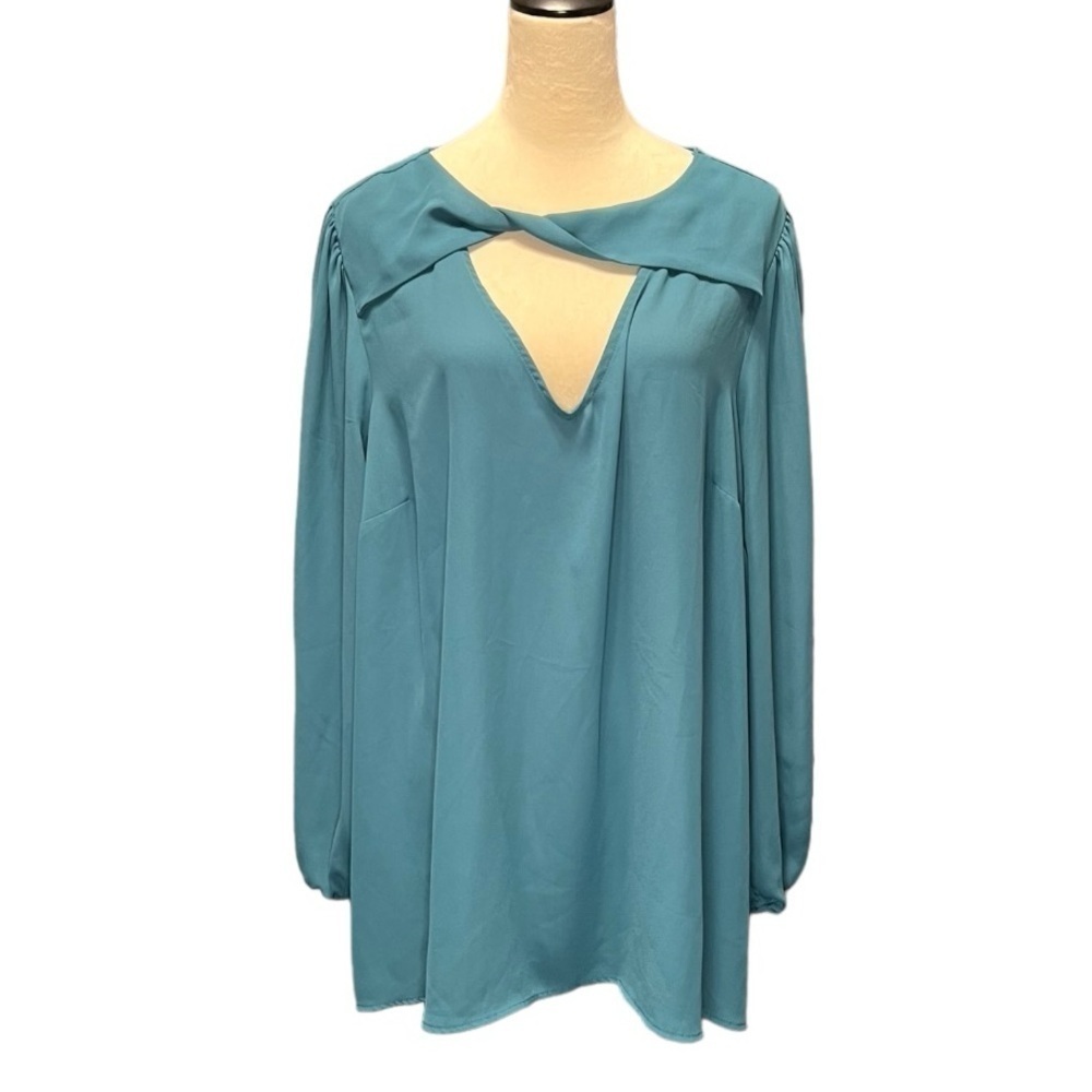 Size 3x (3) (Plus) Long Sleeve Blouse Teal EUc